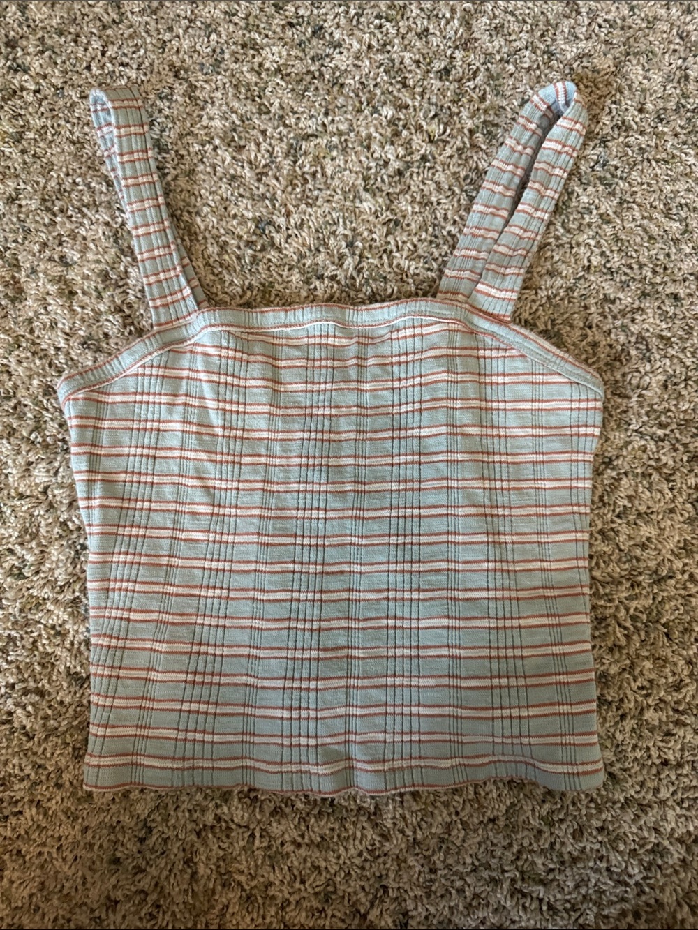 AE Striped Knit Square-Neck Tank Top in Light Blue and Peach